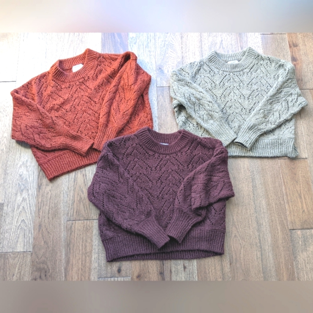 Cozy Old Navy Pointelle-Knit Sweater- Heather Green- Size S